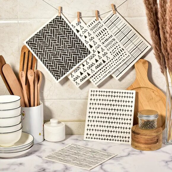 NEW Set of 6 Swedish Dishcloths - Modern Doodle Design, Reusable, Sustainable - Picture 4 of 5